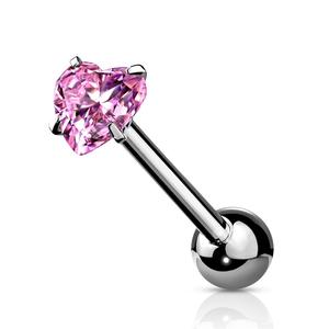 SPARKLE CRYSTAL HEART TOP TONGUE BARBELL - 16MM