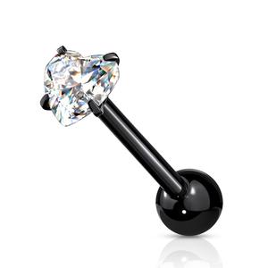 SPARKLE CRYSTAL HEART TOP TONGUE BARBELL - 16MM