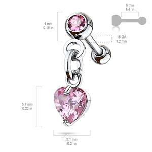MINI CRYSTAL LOVE HEART 6MM BARBELL