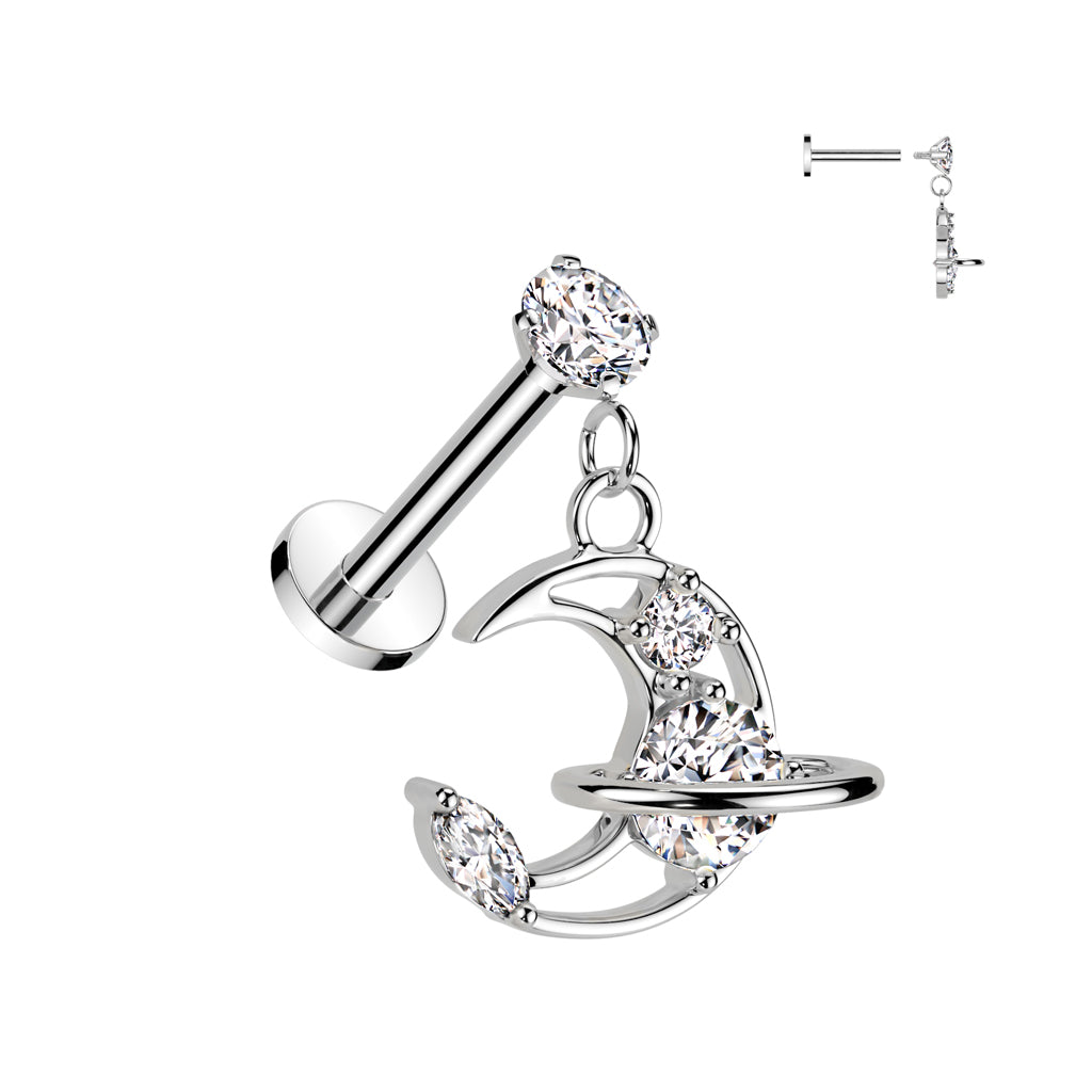 CRYSTAL MOON & PLANET CHARM FLAT BACK LABRET -8Mm