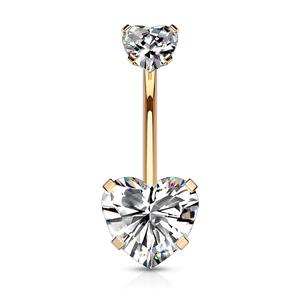 DOUBLE LOVE HEART CRYSTAL INTERNALLY THREADED BELLY BAR