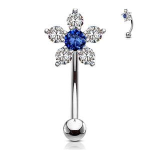 CRYSTAL FLOWER CURVED BARBELL - FOR ROOK / EYEBROW - 8MM