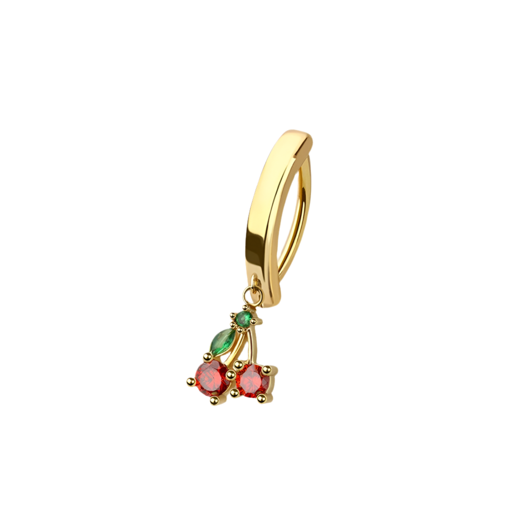 CRYSTAL CHERRY CHARM BELLY CLICKER HOOP - 10MM