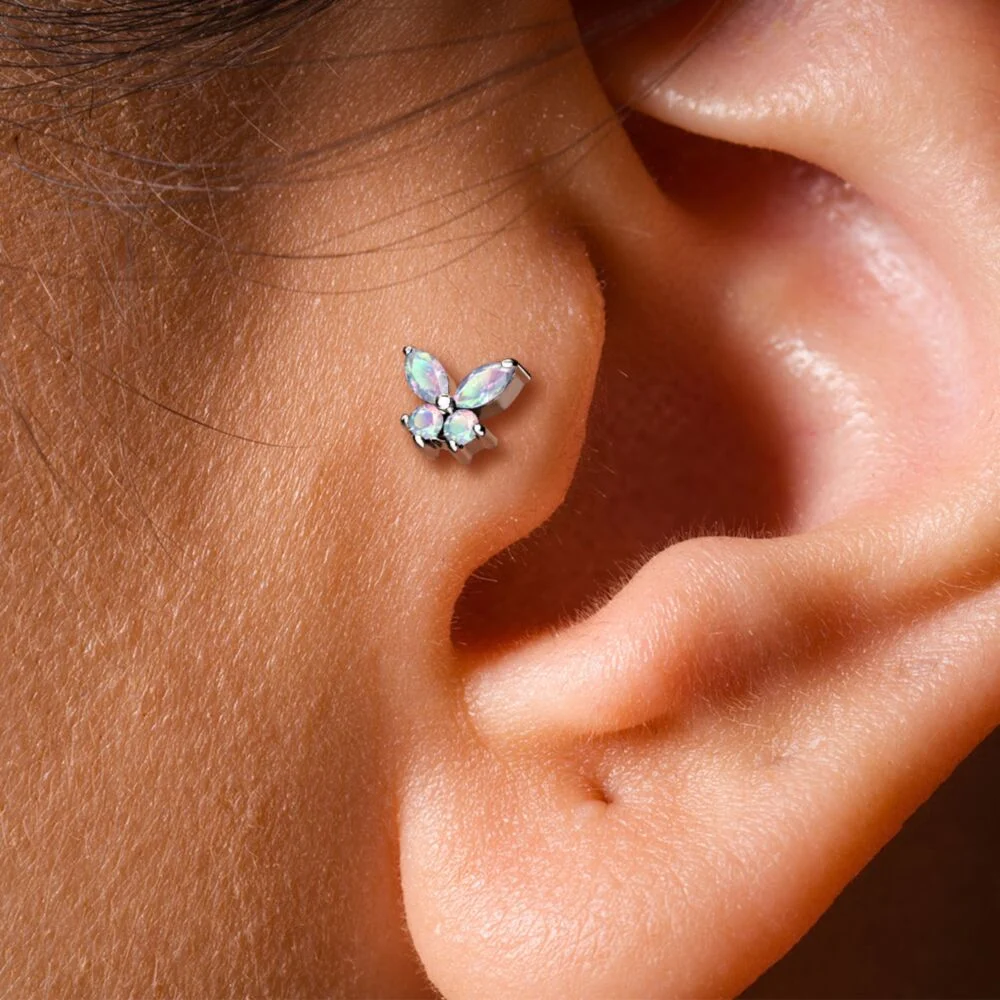 CRYSTAL BUTTERFLY FLAT BACK LABRET STUD