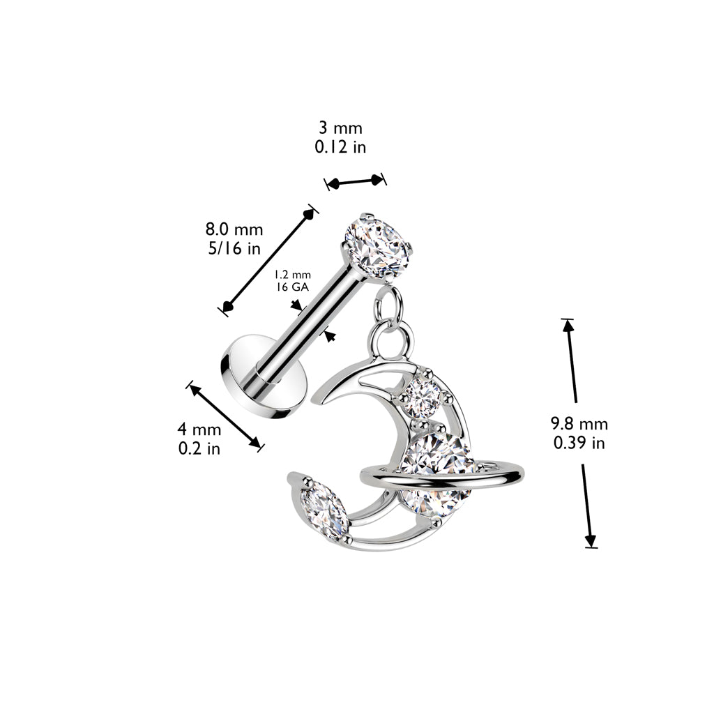 CRYSTAL MOON & PLANET CHARM FLAT BACK LABRET -8Mm