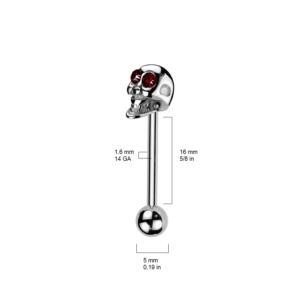 CRYSTAL SKULL GEMMED EYES TONGUE BARBELL - 16MM