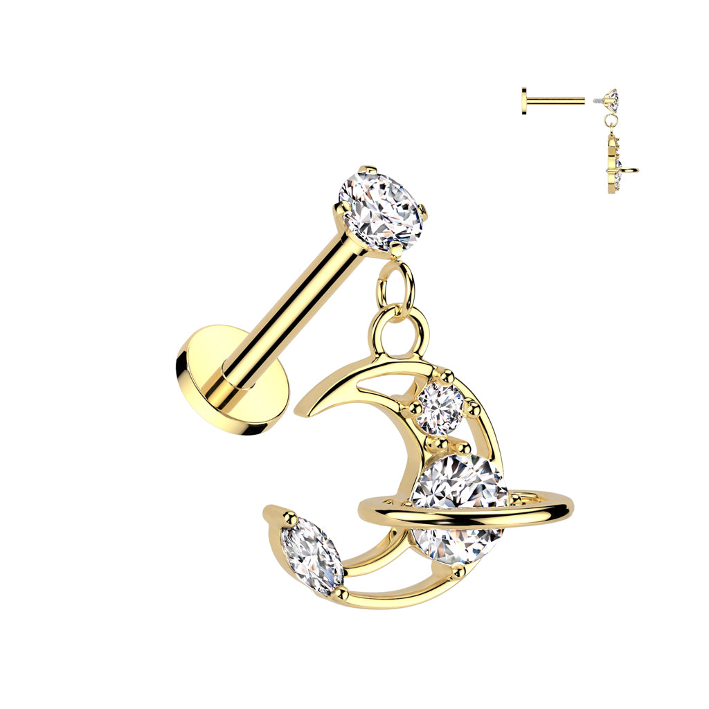 CRYSTAL MOON & PLANET CHARM FLAT BACK LABRET -8Mm