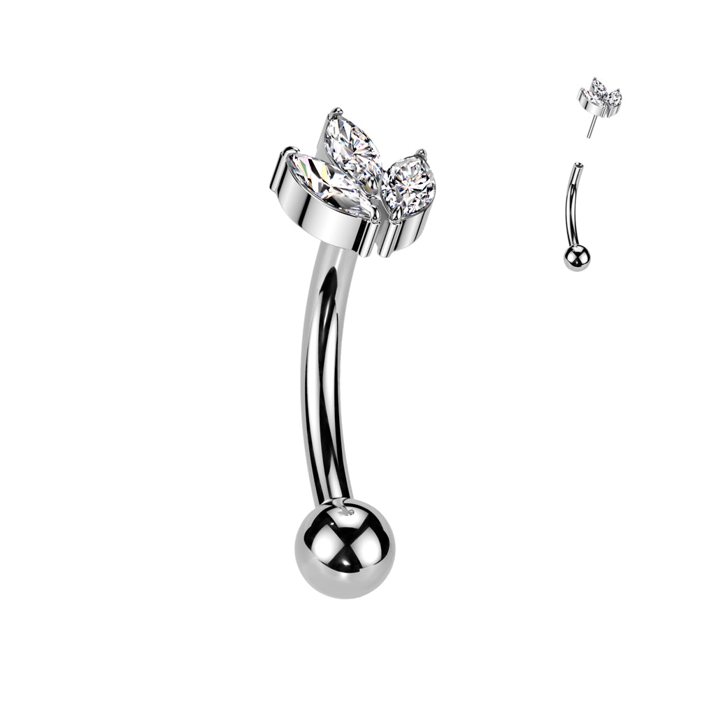 TITANIUM MARQUISE PETAL CRYSTAL THREADLESS CURVED BARBELL - 8MM