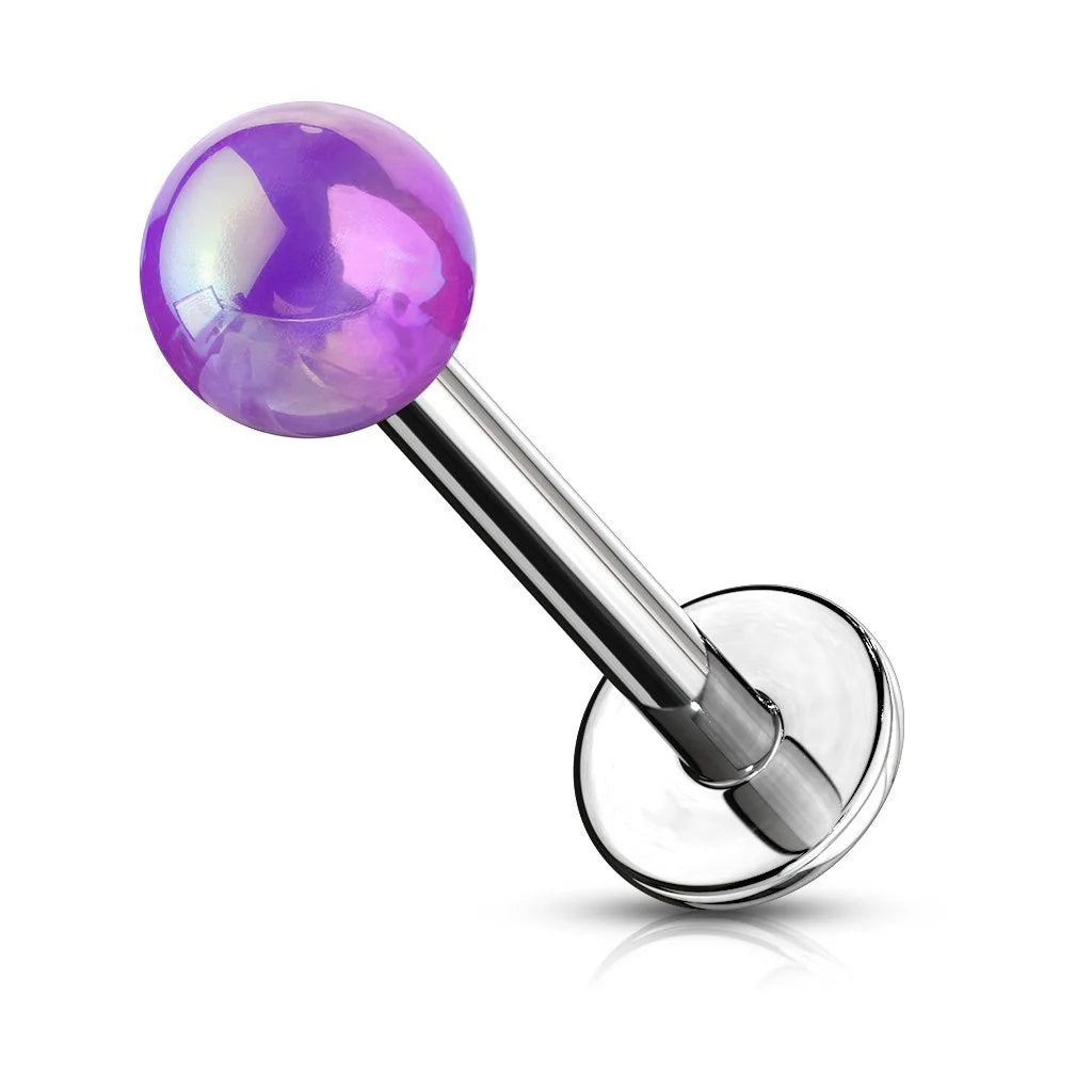 METALLIC TOP FLAT BACK LABRET STUD - 8MM