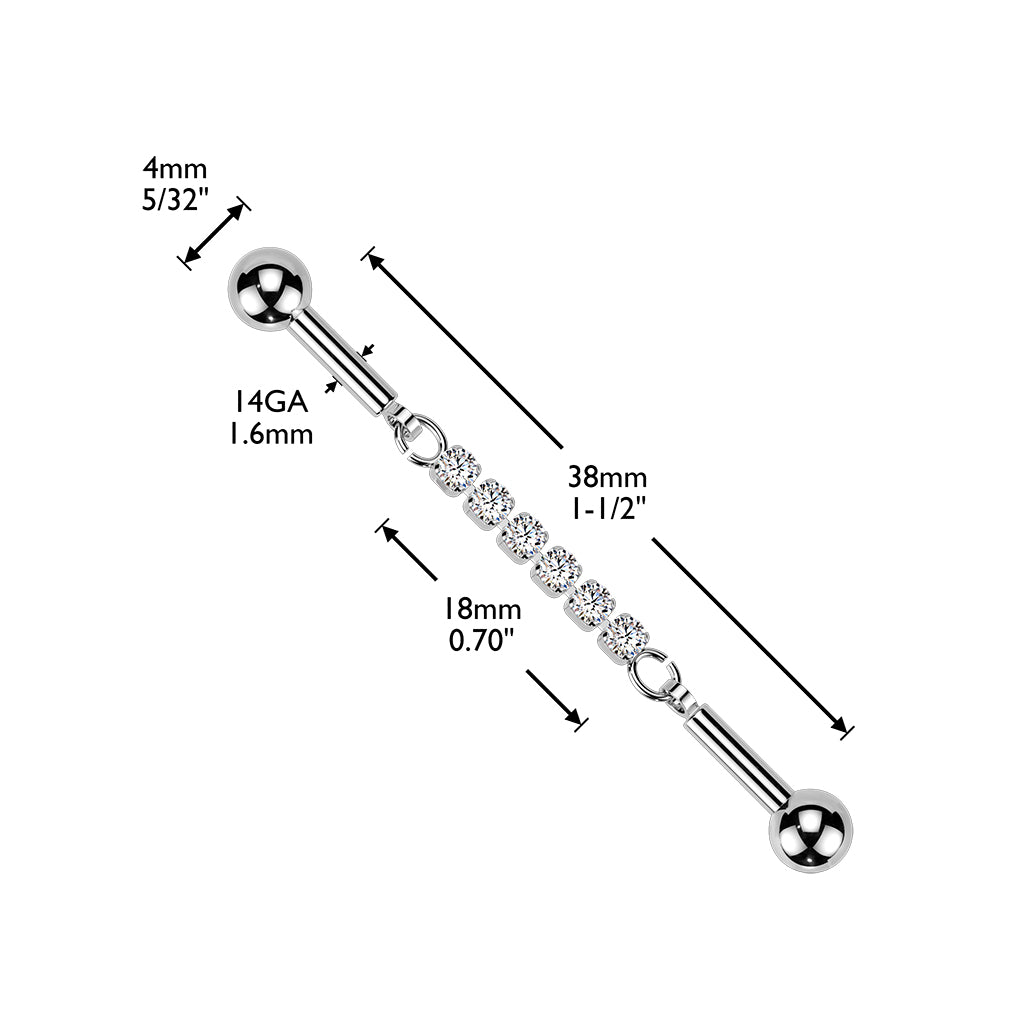 CRYSTAL CHAIN INDUSTRIAL BARBELL - 14 GAUGE - 38MM