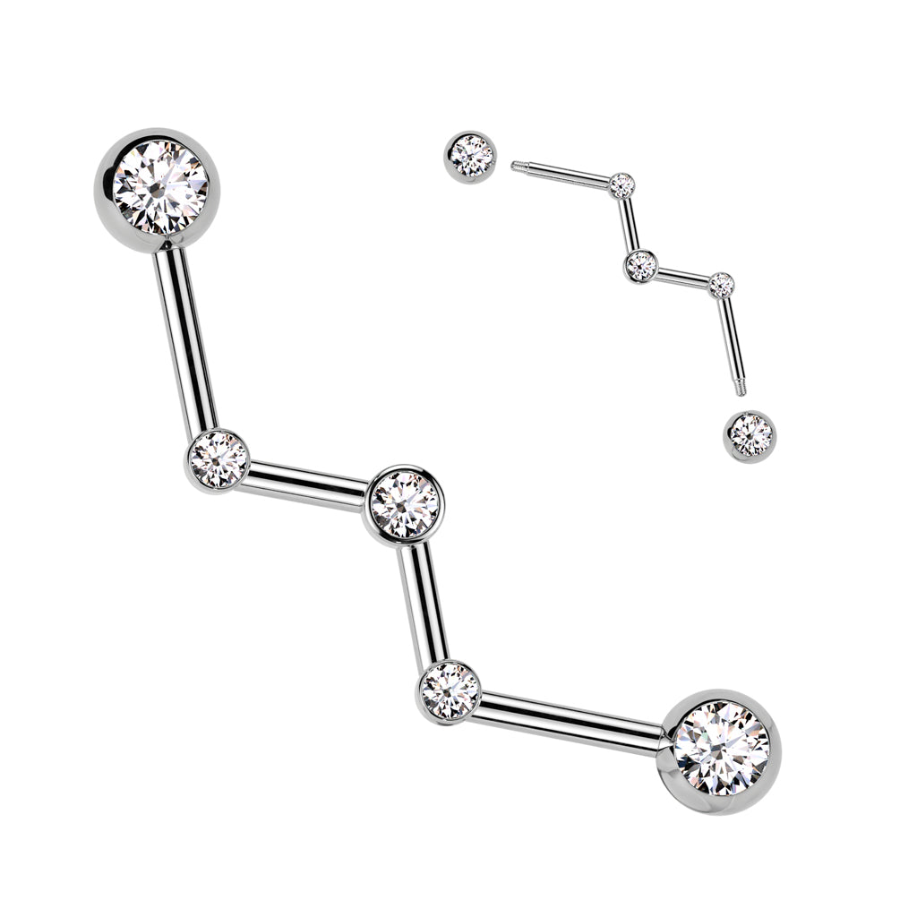 CRYSTAL ZIG ZAG INDUSTRIAL BARBELL- 32MM -14 GAUGE