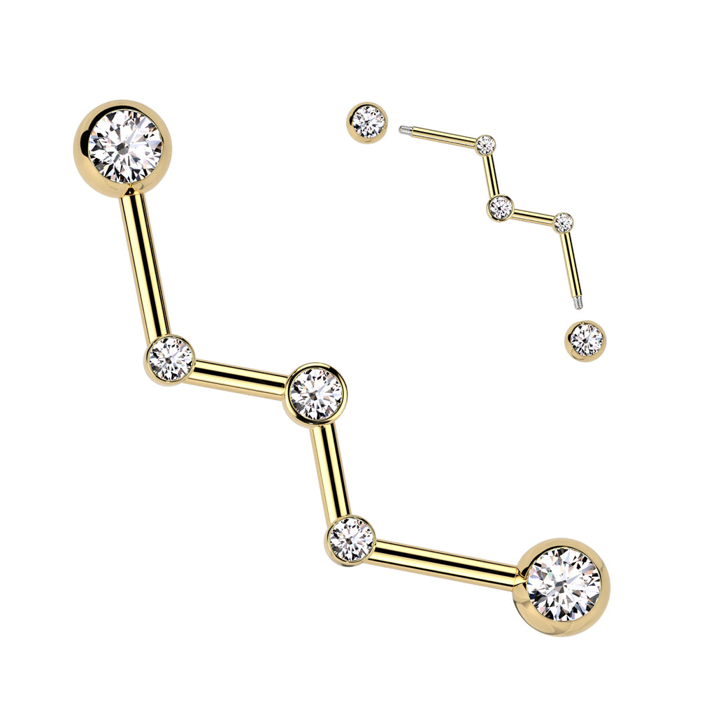 CRYSTAL ZIG ZAG INDUSTRIAL BARBELL- 32MM -14 GAUGE