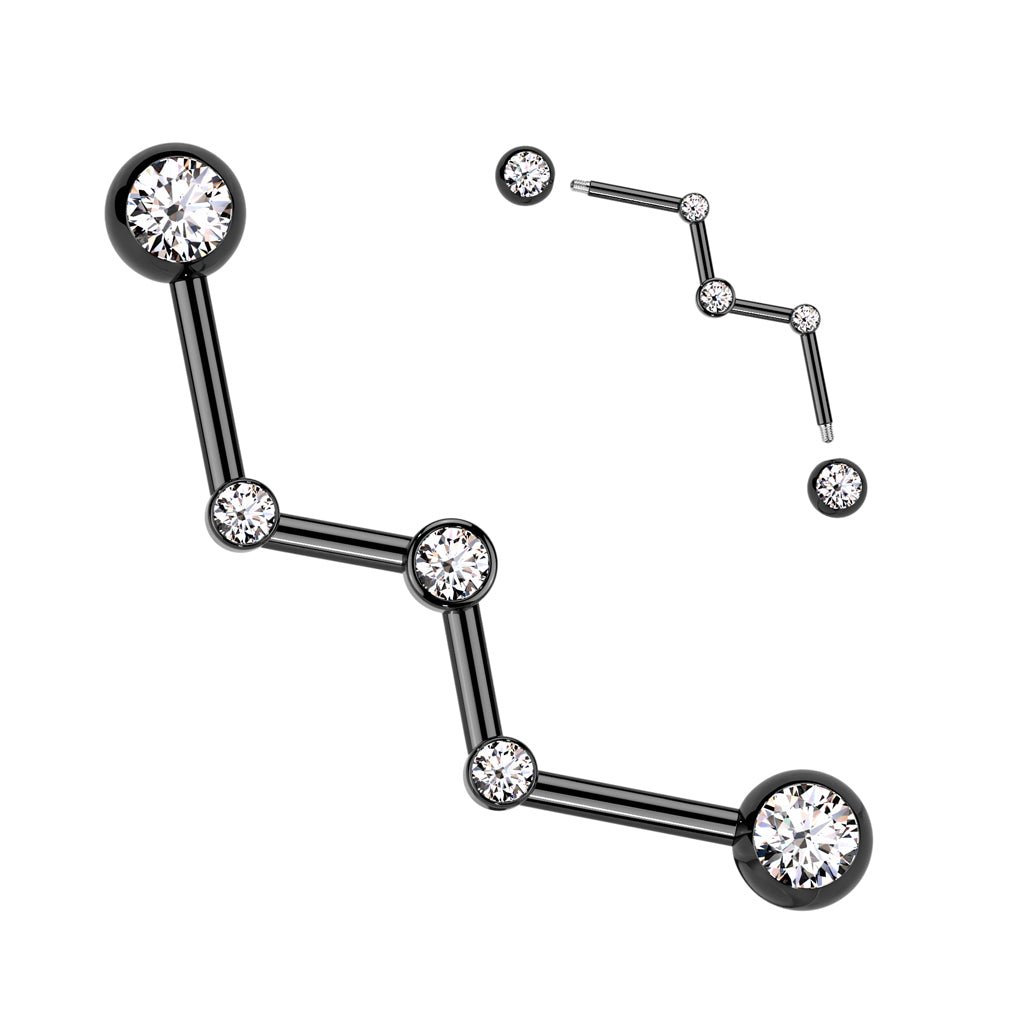 CRYSTAL ZIG ZAG INDUSTRIAL BARBELL- 32MM -14 GAUGE
