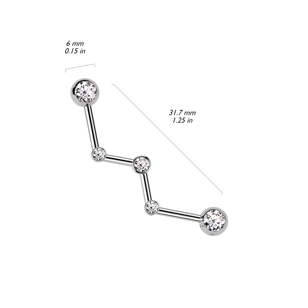 CRYSTAL ZIG ZAG INDUSTRIAL BARBELL- 32MM -14 GAUGE