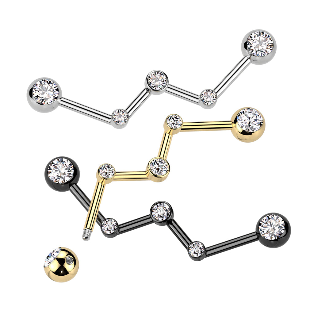 CRYSTAL ZIG ZAG INDUSTRIAL BARBELL- 32MM -14 GAUGE