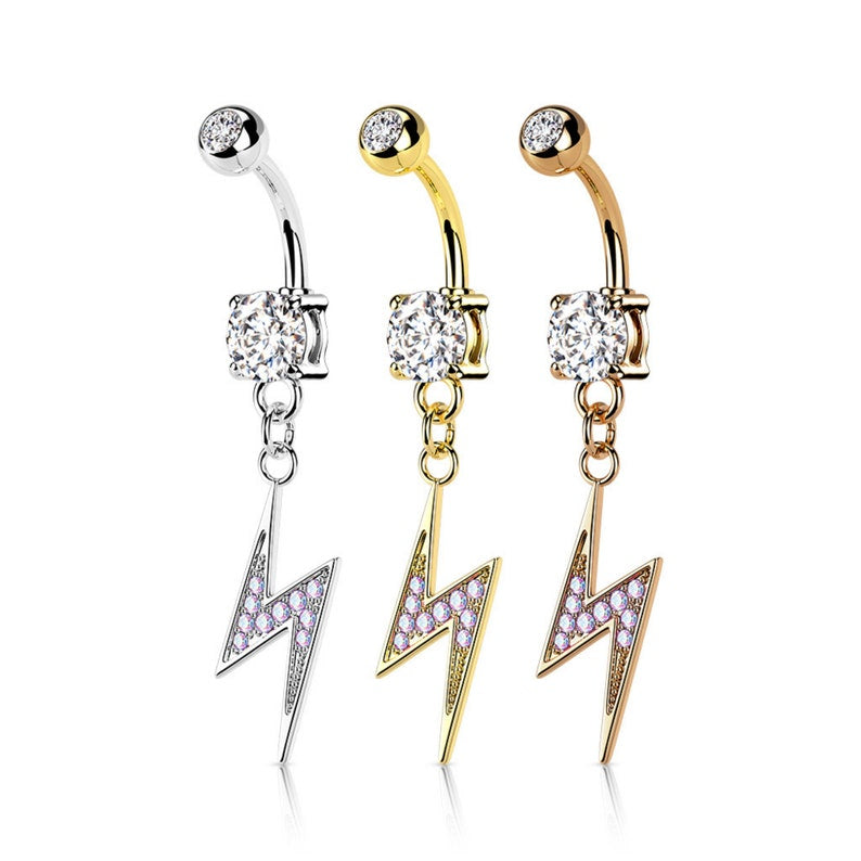 DANGLING LIGHTENING BOLT BELLY BUTTON RING