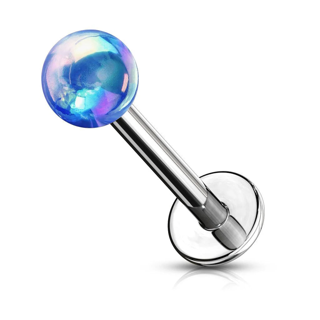 METALLIC TOP FLAT BACK LABRET STUD - 8MM