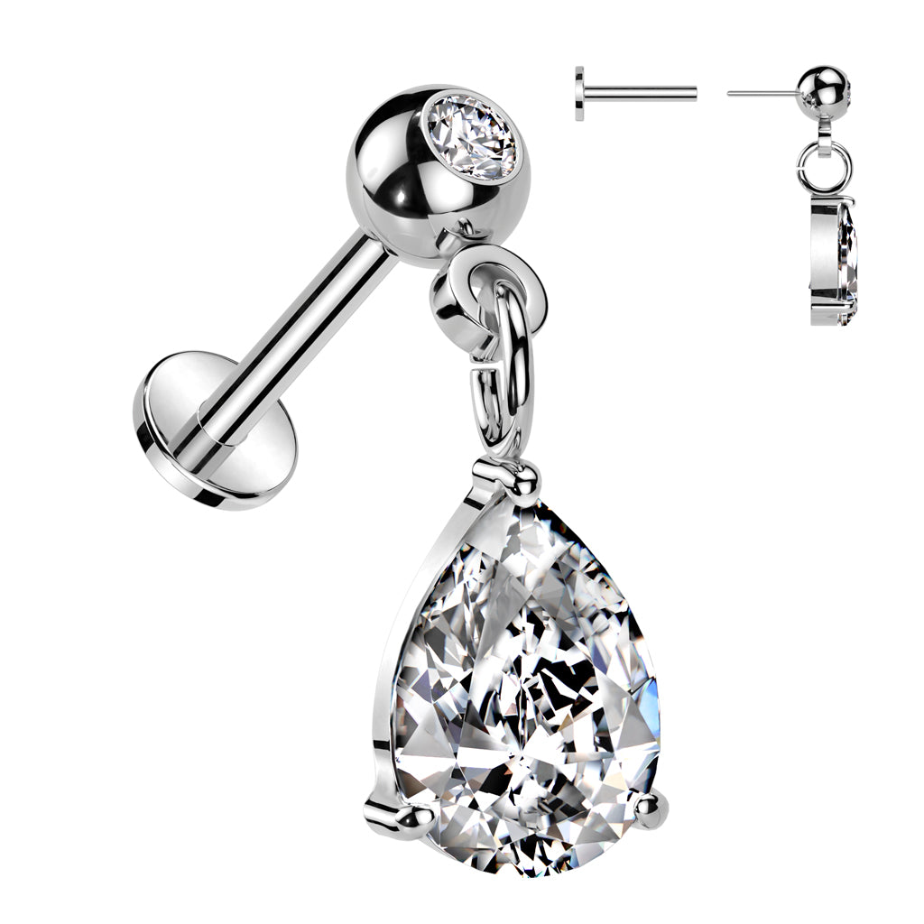 CRYSTAL TEARDROP CHARM FLAT BACK THREADLESS FLAT BACK LABRET - 8MM