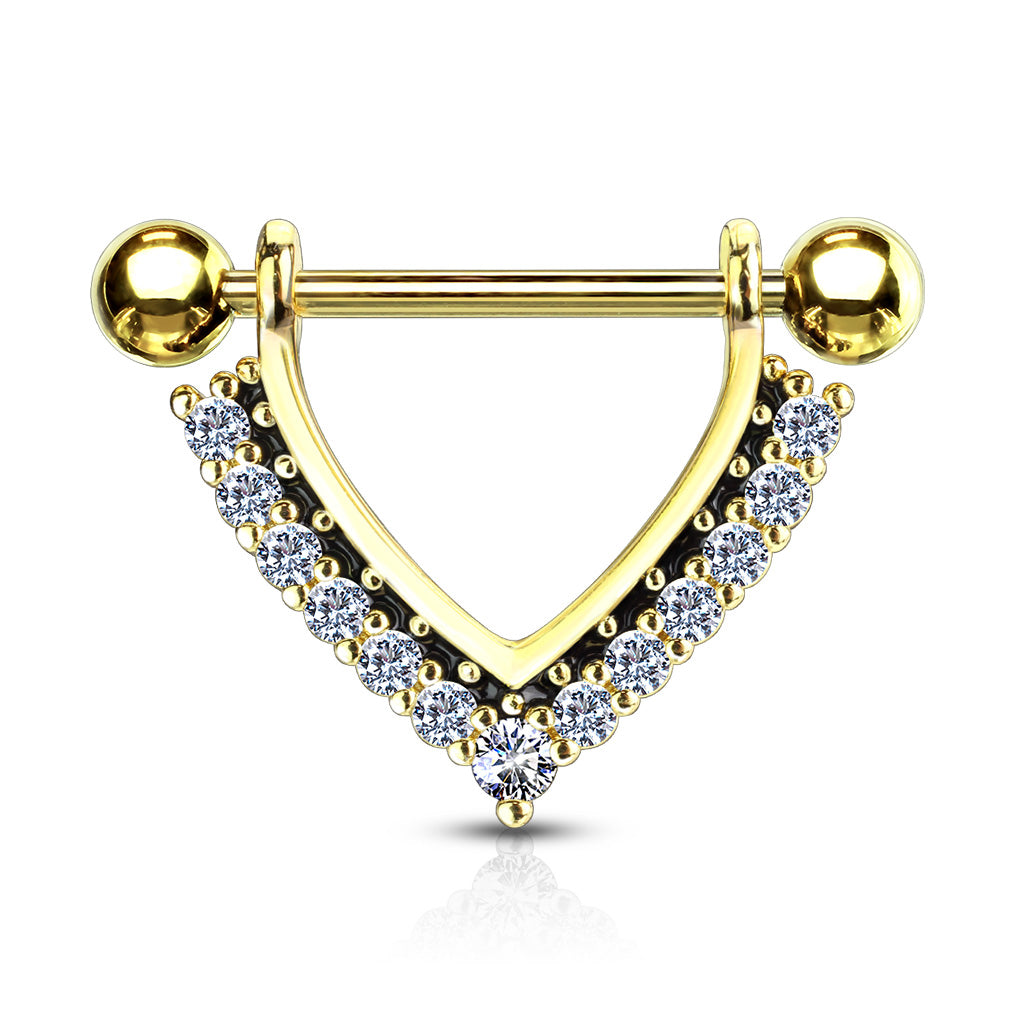 CHEVRON CRYSTAL LINED NIPPLE BARBELL - 14MM
