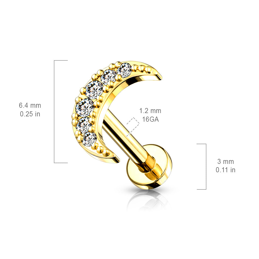 DAINTY CRYSTAL MOON FLAT BACK LABRET STUD