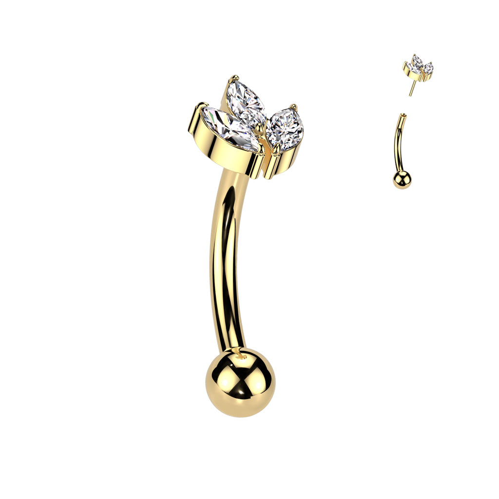 TITANIUM MARQUISE PETAL CRYSTAL THREADLESS CURVED BARBELL - 8MM