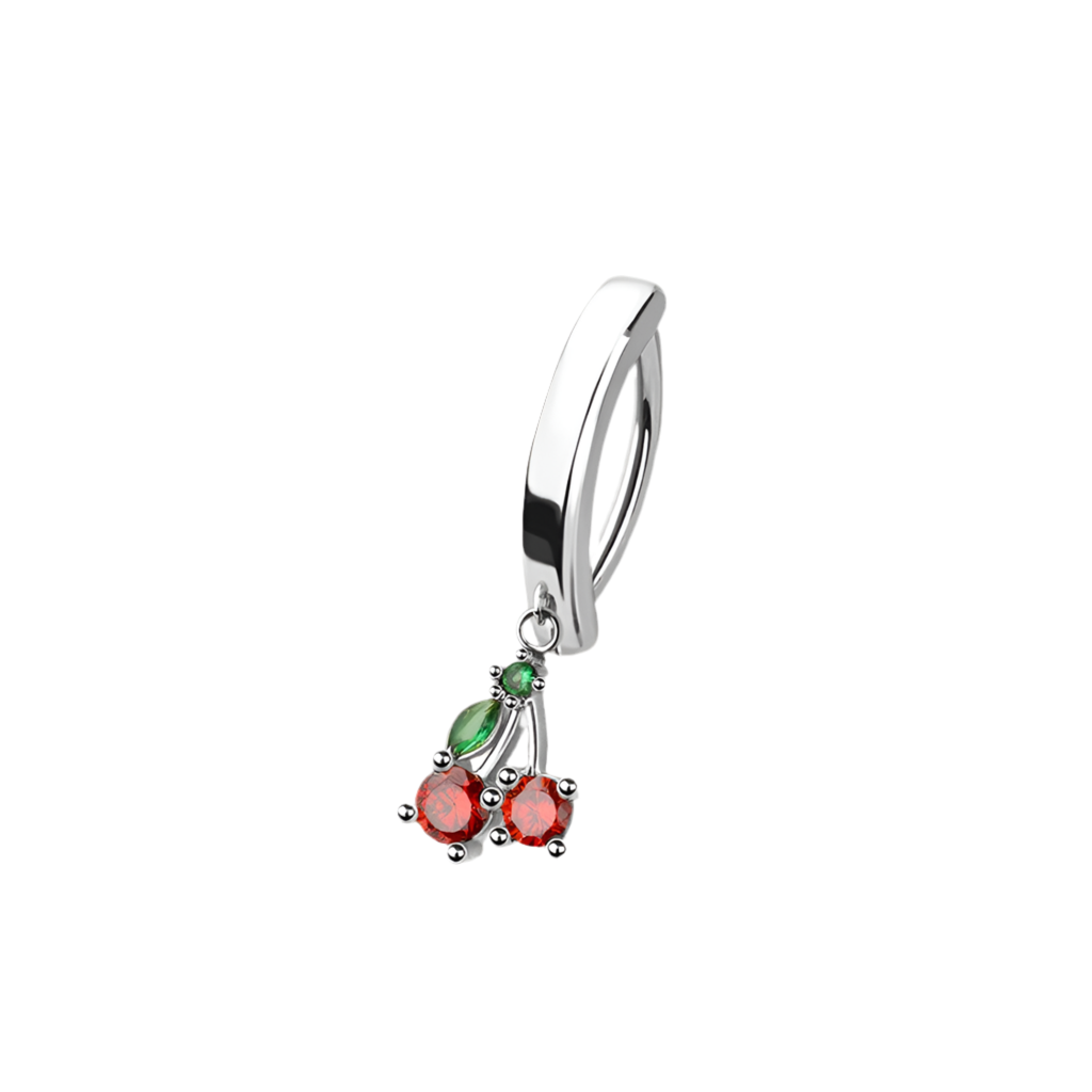 CRYSTAL CHERRY CHARM BELLY CLICKER HOOP - 10MM