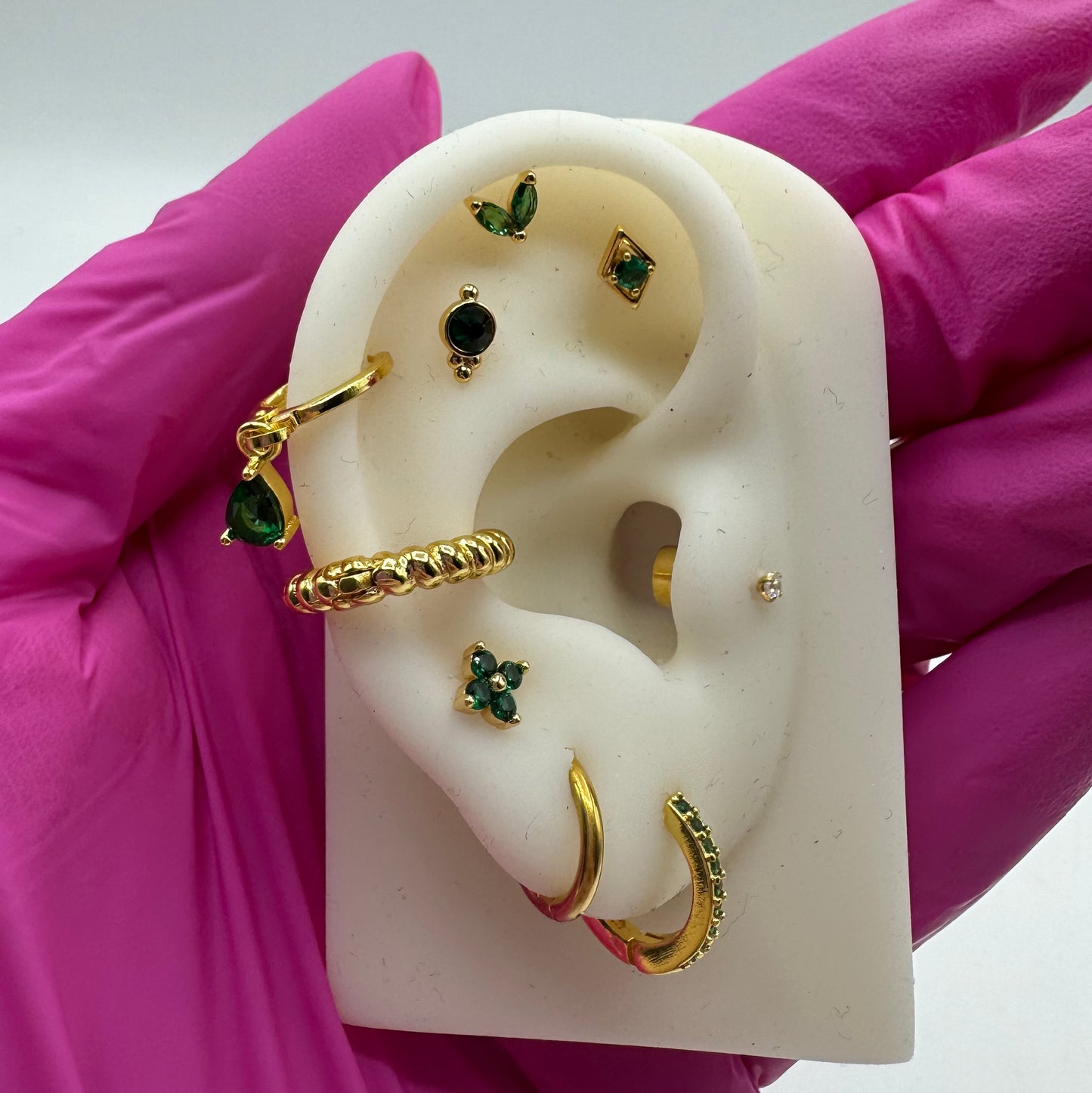 EMERALD GREEN & GOLD EARRING HOOPS & STUD MULTI PACK