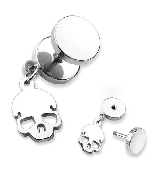 SKULL CHARM FAUX PLUG EARRING - 16 GAUGE