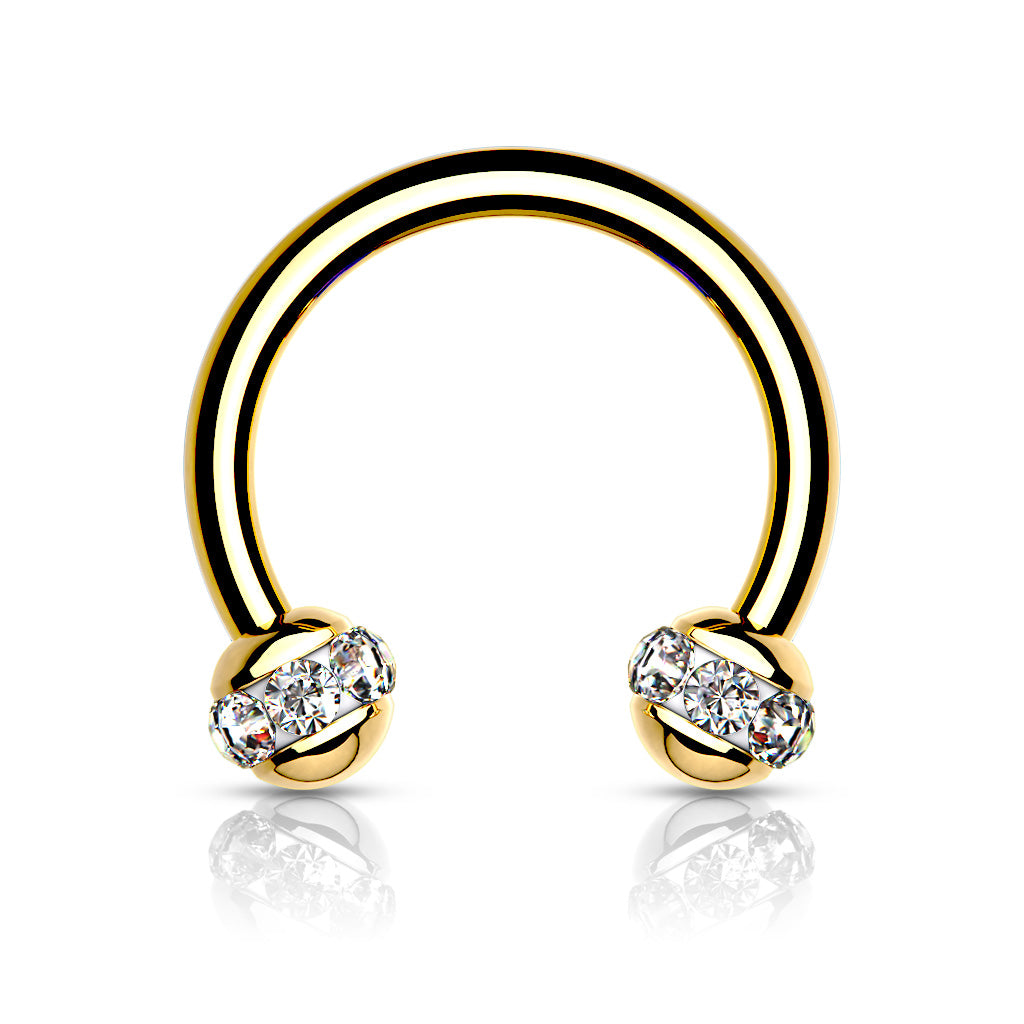 GOLD CRYSTAL CIRCULAR BARBELL - 8MM - 16 GAUGE