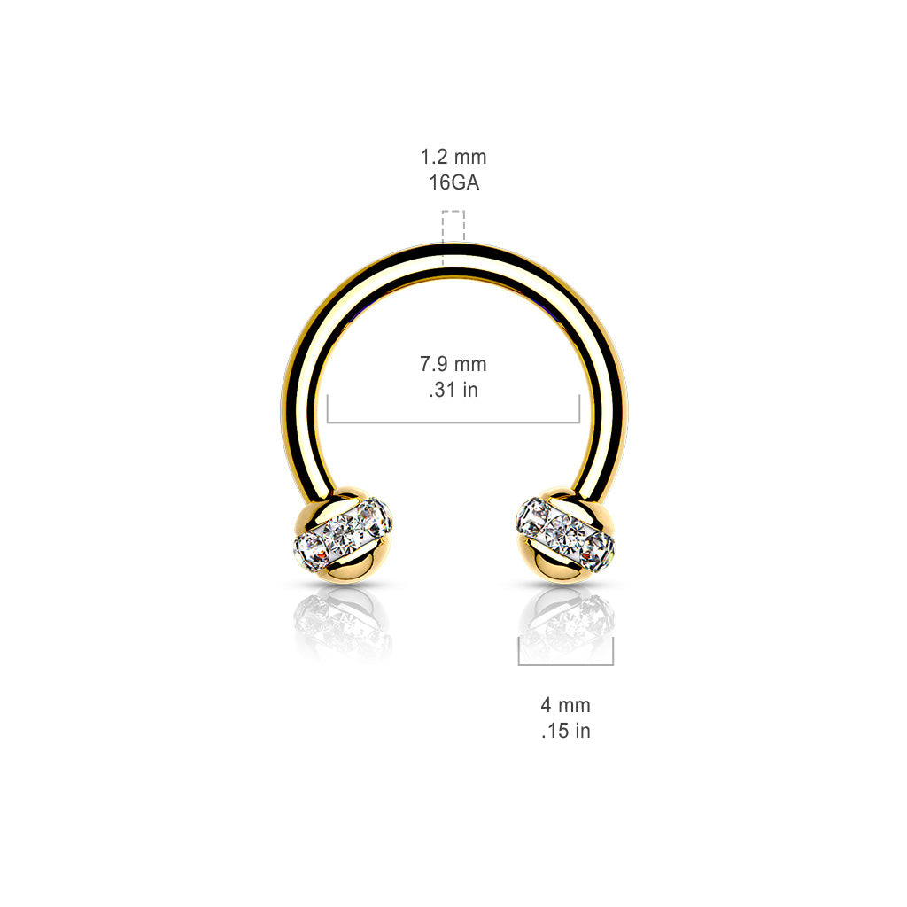 GOLD CRYSTAL CIRCULAR BARBELL - 8MM - 16 GAUGE