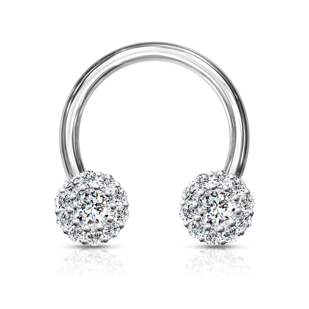 CRYSTAL FLOWER CIRCULAR BARBELL - 8MM - 16 GAUGE