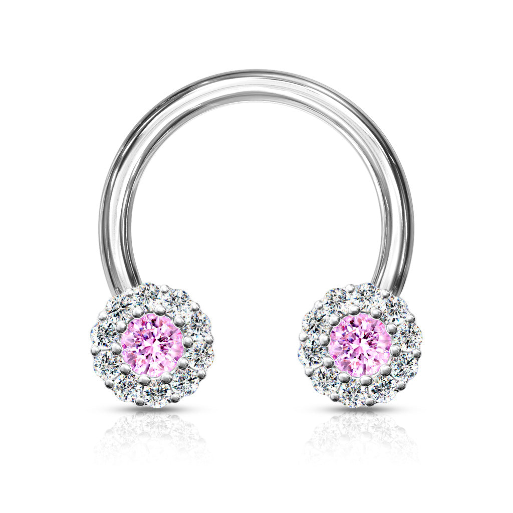 CRYSTAL FLOWER CIRCULAR BARBELL - 8MM - 16 GAUGE