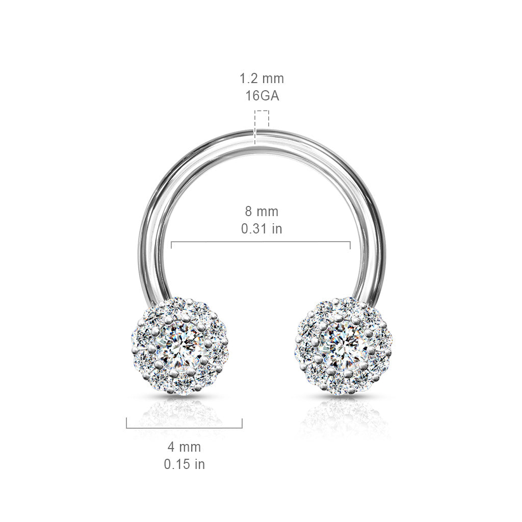 CRYSTAL FLOWER CIRCULAR BARBELL - 8MM - 16 GAUGE