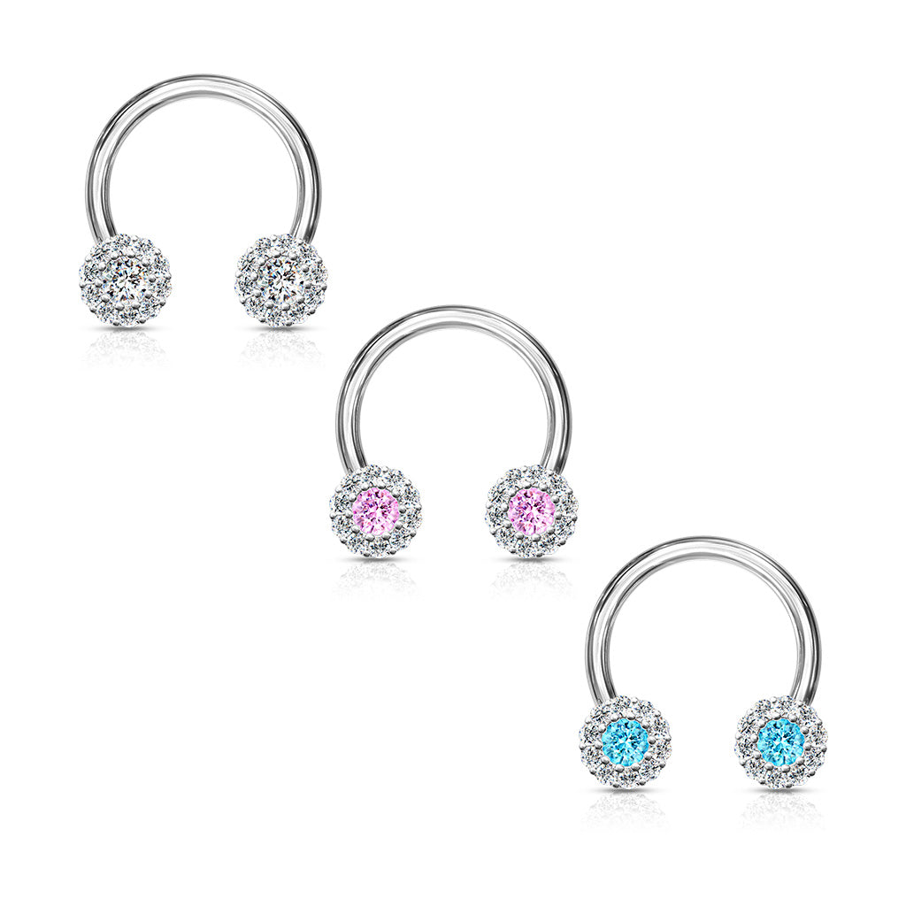 CRYSTAL FLOWER CIRCULAR BARBELL - 8MM - 16 GAUGE