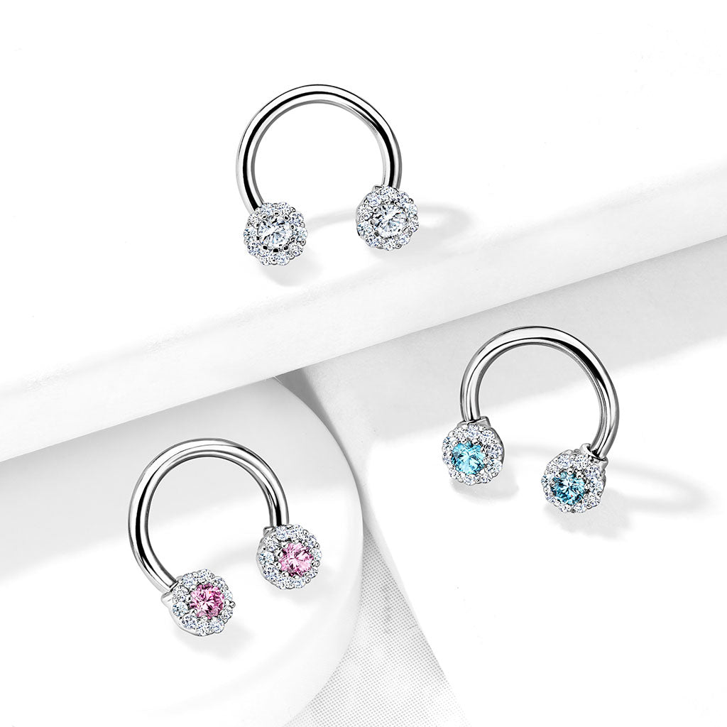 CRYSTAL FLOWER CIRCULAR BARBELL - 8MM - 16 GAUGE