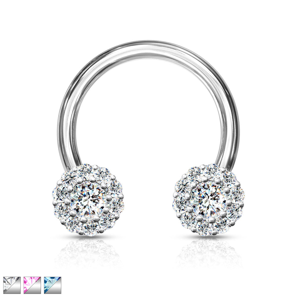 CRYSTAL FLOWER CIRCULAR BARBELL - 8MM - 16 GAUGE