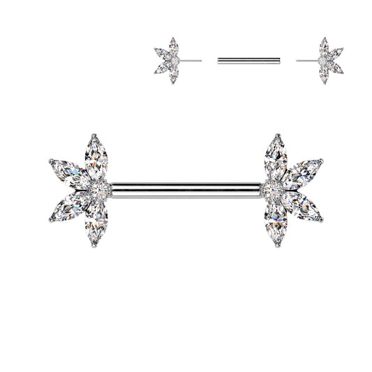 CRYSTAL FLOWER END THREADLESS NIPPLE BAR - 14MM - 14 GAUGE
