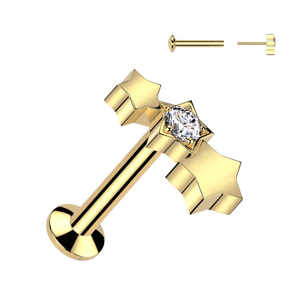 TRIPLE STAR LINED THREADLESS FLAT BACK LABRET - 16 GAUGE - 8MM