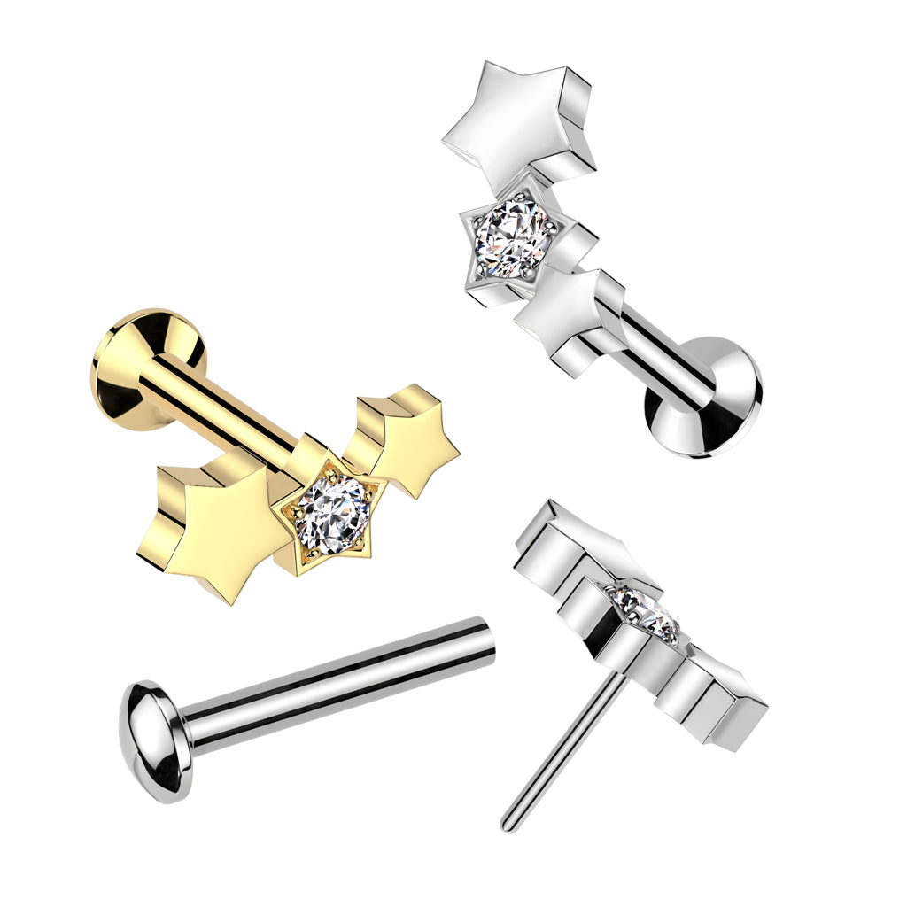 TRIPLE STAR LINED THREADLESS FLAT BACK LABRET - 16 GAUGE - 8MM