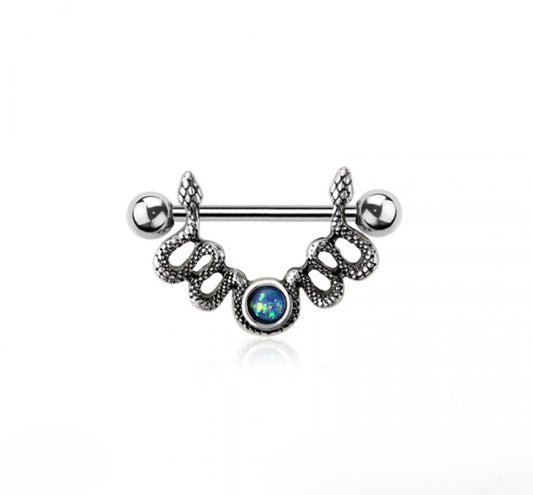DOUBLE SNAKE OPAL NIPPLE BARBELL - 14 GAUGE - 14MM