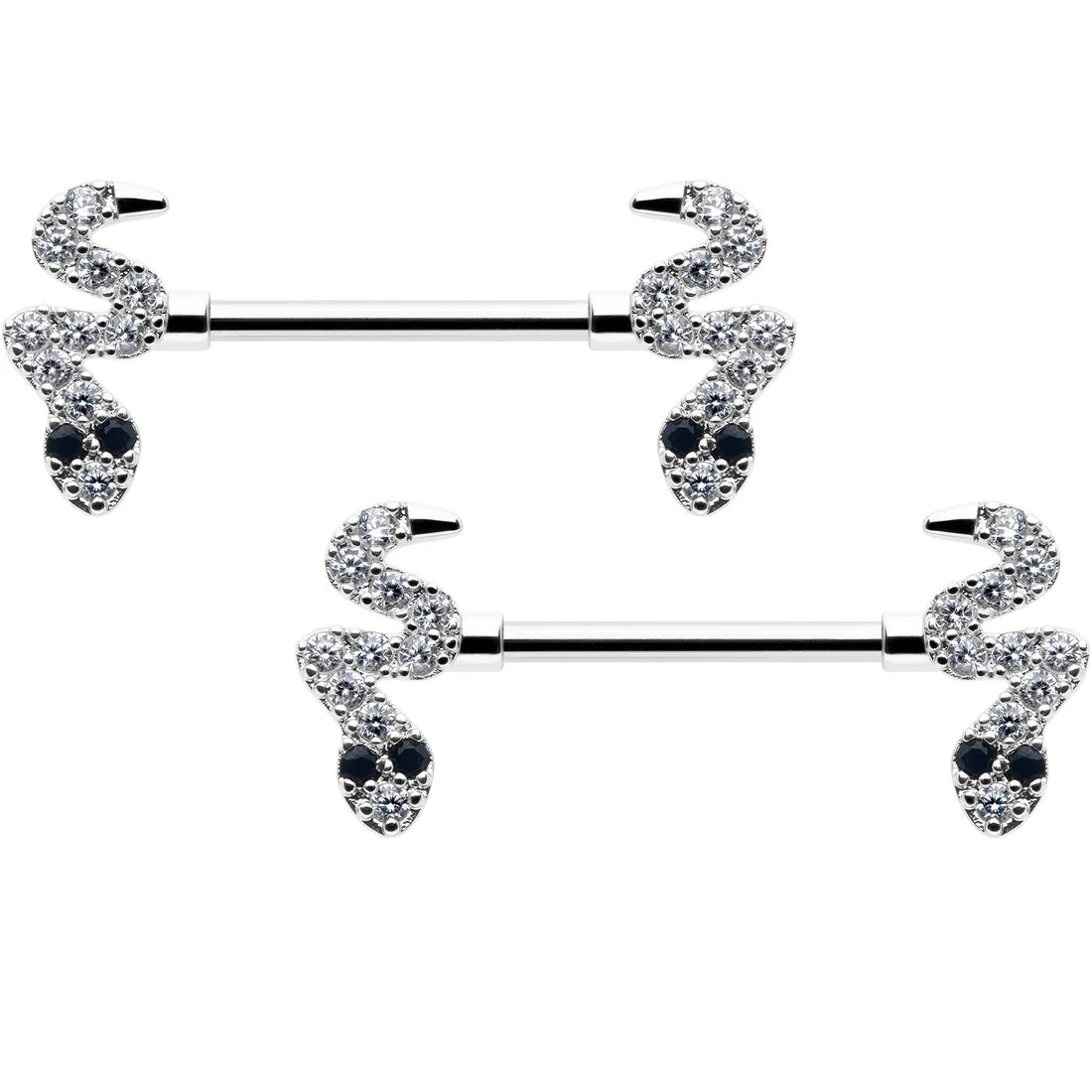 CRYSTAL SLIVERING SNAKE NIPPLE BAR - 14 GAUGE -14MM