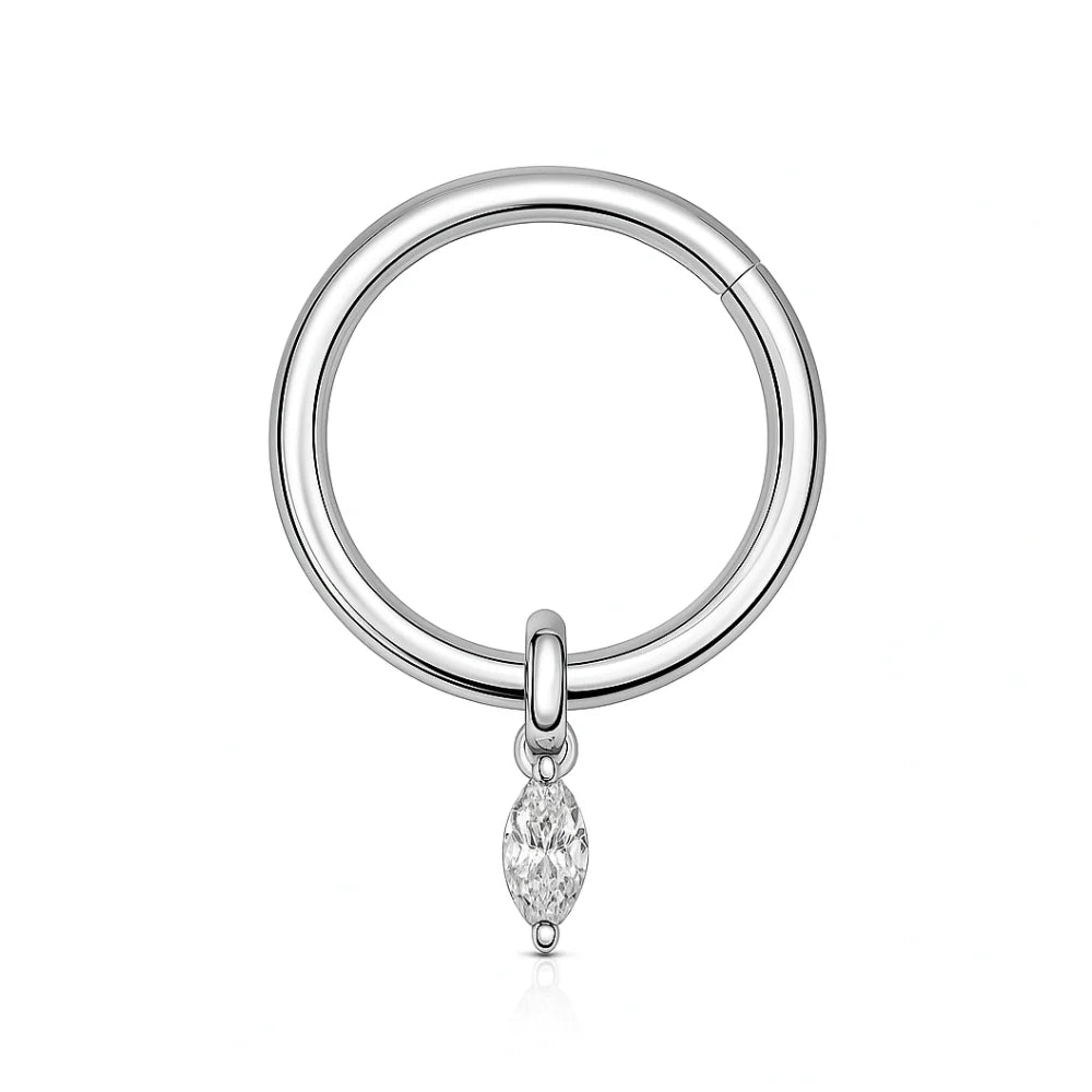TITANIUM CRYSTAL MARQUISE CHARM HINGE CLOSE HOOP - 16 GAUGE - 8MM
