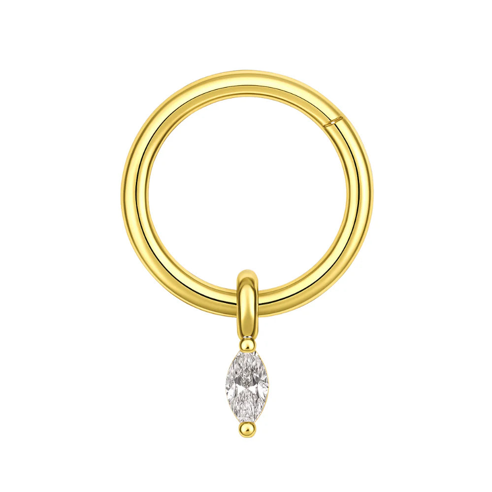 TITANIUM GOLD CRYSTAL MARQUISE CHARM HINGE CLOSE HOOP - 16 GAUGE - 8MM