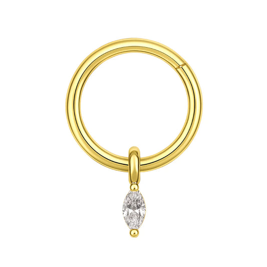 TITANIUM GOLD CRYSTAL MARQUISE CHARM HINGE CLOSE HOOP - 16 GAUGE - 8MM