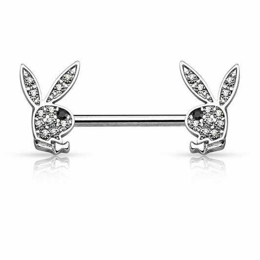 CRYSTAL PLAYBOY NIPPLE BAR - 14 GAUGE - 14MM