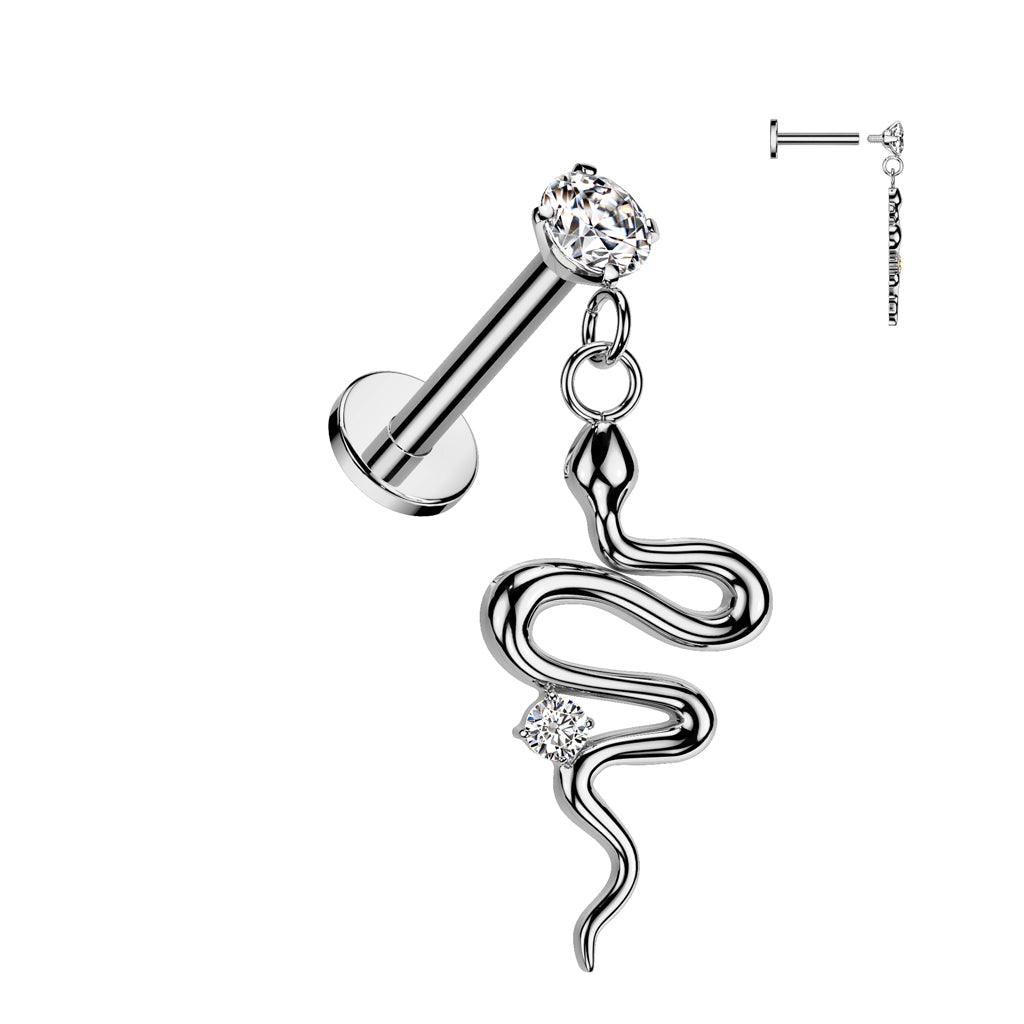 CRYSTAL INFINITY SNAKE CHARM FLAT BACK LABRET STUD - 8MM