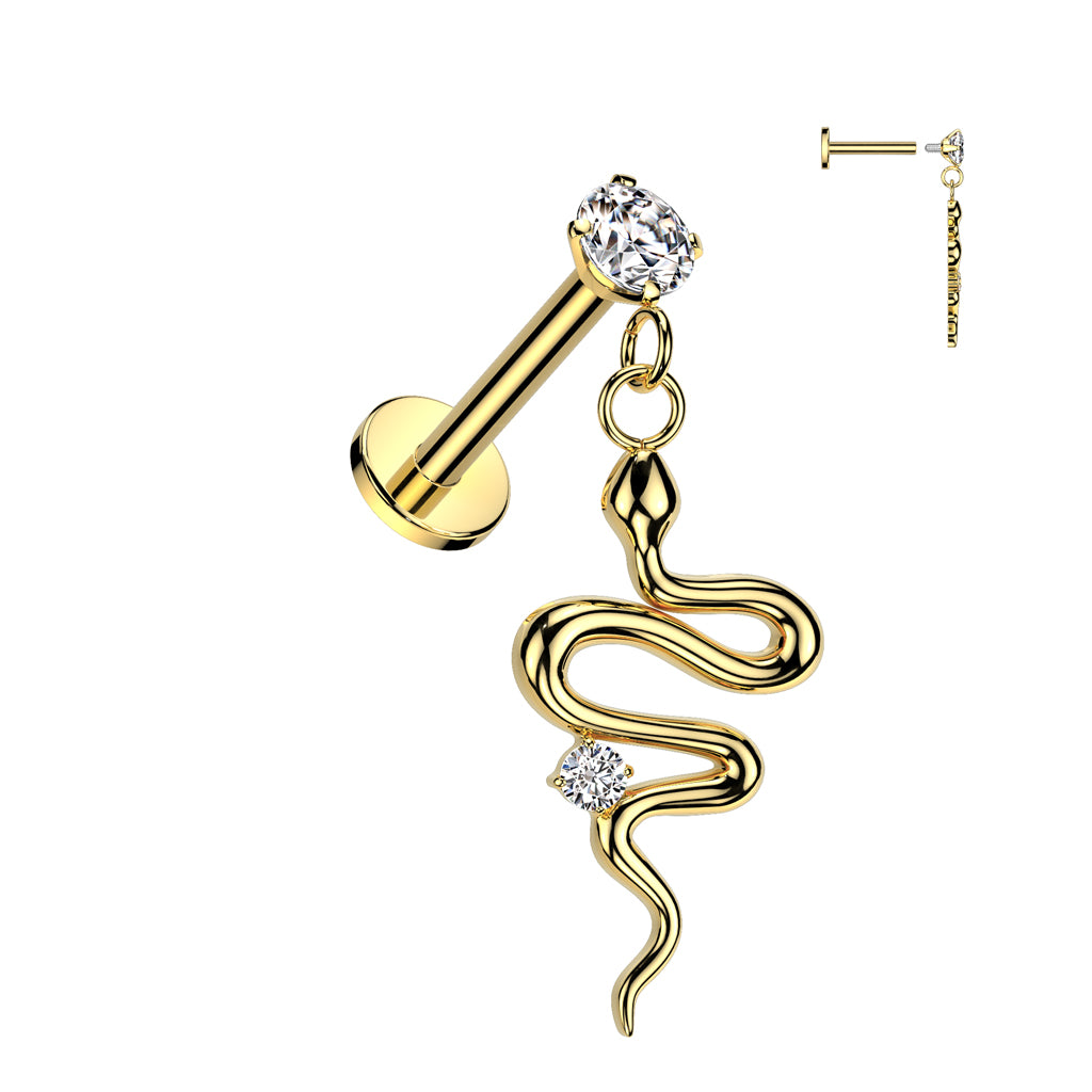 CRYSTAL INFINITY SNAKE CHARM FLAT BACK LABRET STUD - 8MM