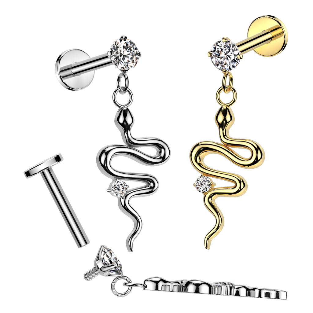 CRYSTAL INFINITY SNAKE CHARM FLAT BACK LABRET STUD - 8MM