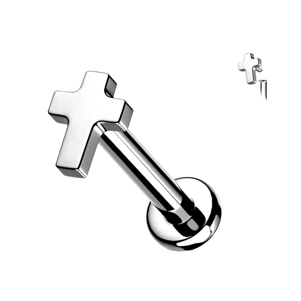 TITANIUM DAINTY CROSS FLAT BACK LABRET