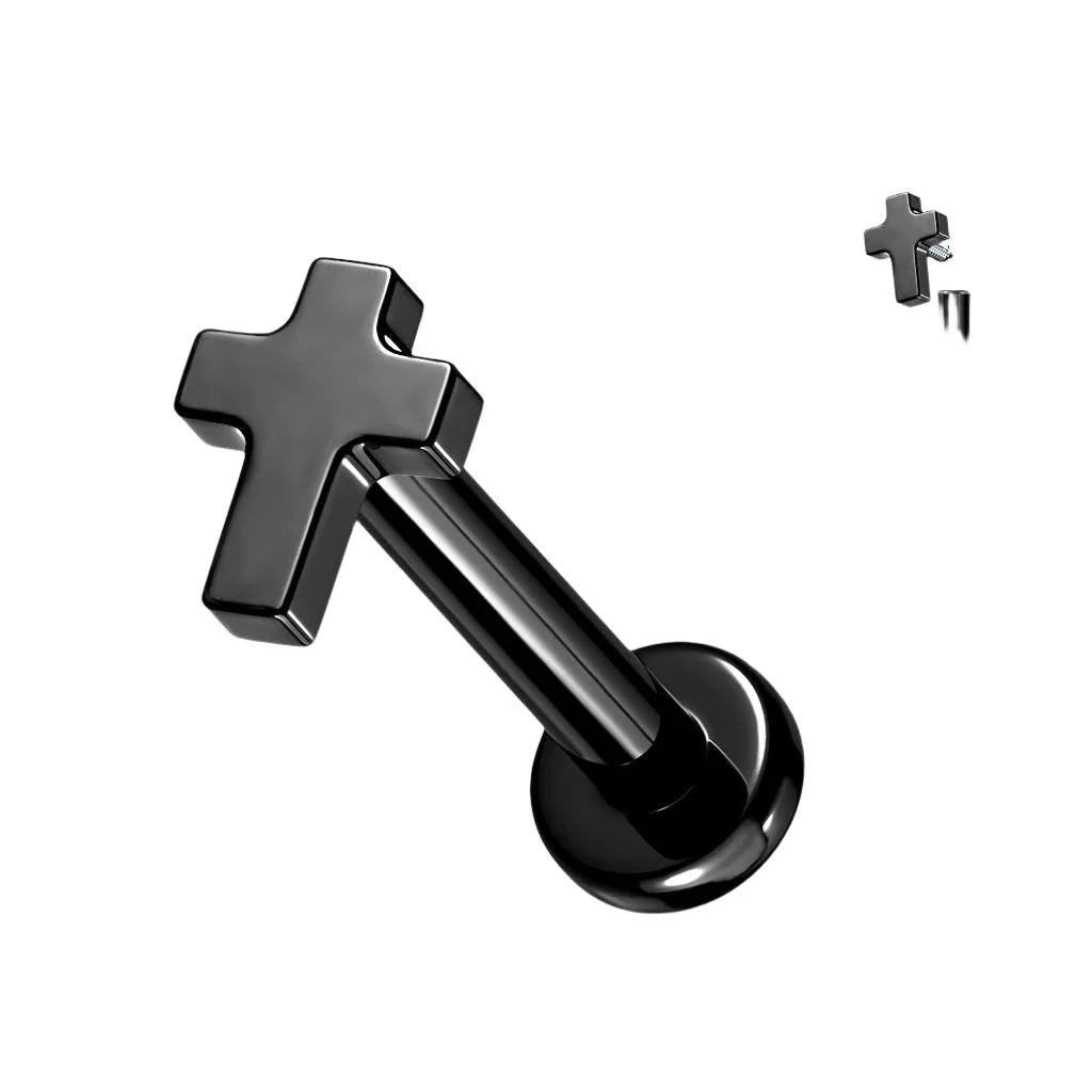 TITANIUM DAINTY CROSS FLAT BACK LABRET